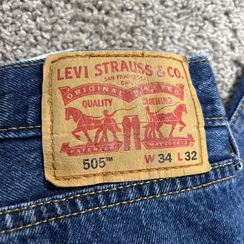 Levi 505 Jeans Regular Straight Fit Blank Trademark Tab Blue W34 X L32